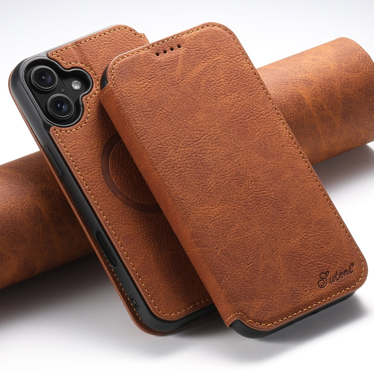 Suteni J06 Retro Matte Litchi Texture Leather MagSafe Phone Case, For iPhone 16 Pro, For iPhone 16 Plus, For iPhone 16, For iPhone 15 Pro Max, For iPhone 15 Pro, For iPhone 15 Plus, For iPhone 15