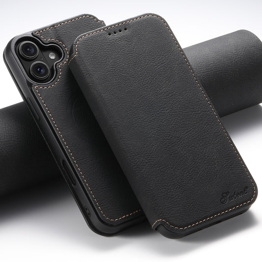Suteni J06 Retro Matte Litchi Texture Leather MagSafe Phone Case, For iPhone 16 Plus, For iPhone 16, For iPhone 15 Pro Max, For iPhone 15 Pro, For iPhone 15 Plus, For iPhone 15