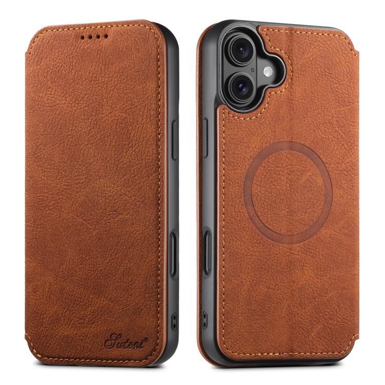 Suteni J06 Retro Matte Litchi Texture Leather MagSafe Phone Case, For iPhone 18, For iPhone 18 Pro, For iPhone 18 Pro Max, For iPhone 17 Pro Max, For iPhone 17 Pro, For iPhone 17, For iPhone Air, For iPhone 16 Pro Max