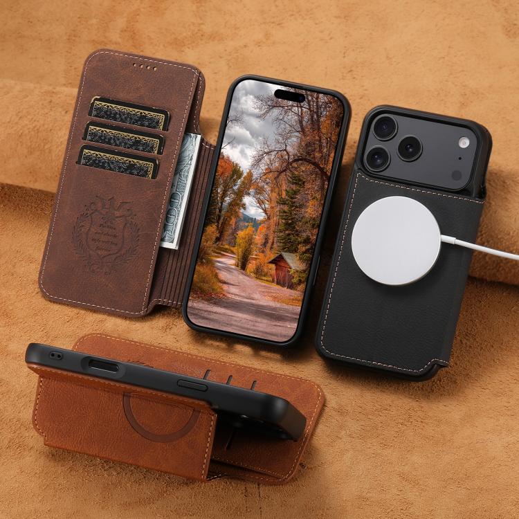 Suteni J06 Retro Matte Litchi Texture Leather MagSafe Phone Case, For iPhone 18, For iPhone 18 Pro, For iPhone 18 Pro Max, For iPhone 17 Pro Max, For iPhone 17 Pro, For iPhone 17, For iPhone Air, For iPhone 16 Pro Max