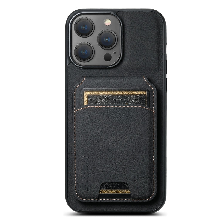 Suteni H02 Litchi Leather Card Wallet Stand Back Phone Case, For iPhone 16, For iPhone 15 Pro Max, For iPhone 15 Pro, For iPhone 15 Plus
