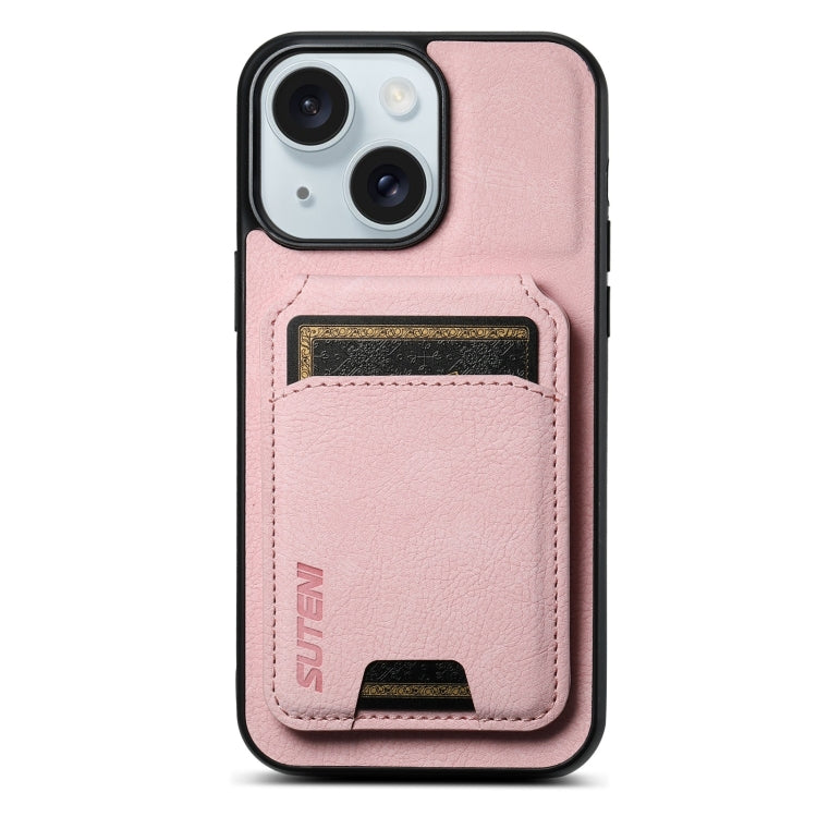 Suteni H02 Litchi Leather Card Wallet Stand Back Phone Case, For iPhone 16, For iPhone 15 Pro Max, For iPhone 15 Pro, For iPhone 15 Plus