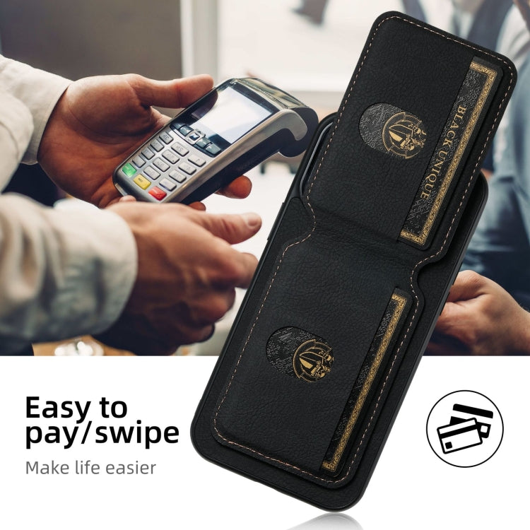 Suteni H02 Litchi Leather Card Wallet Stand Back Phone Case, For iPhone 16, For iPhone 15 Pro Max, For iPhone 15 Pro, For iPhone 15 Plus