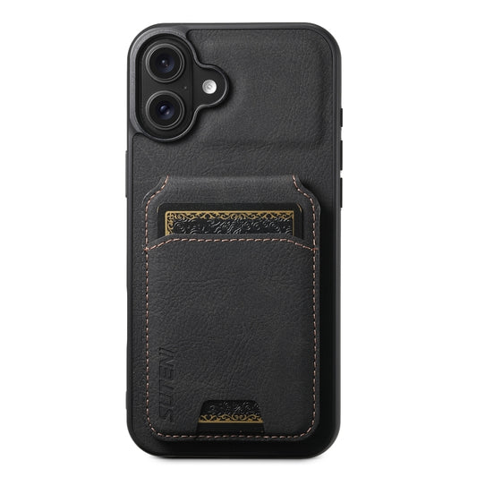 Suteni H02 Litchi Leather Card Wallet Stand Back Phone Case, For iPhone 16, For iPhone 15 Pro Max, For iPhone 15 Pro, For iPhone 15 Plus