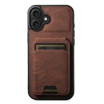 Suteni H02 Litchi Leather Card Wallet Stand Back Phone Case, For iPhone 16, For iPhone 15 Pro Max, For iPhone 15 Pro, For iPhone 15 Plus