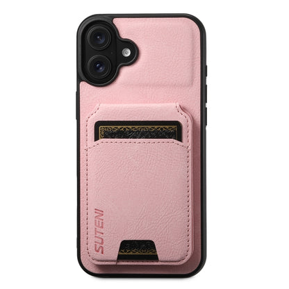 Suteni H02 Litchi Leather Card Wallet Stand Back Phone Case, For iPhone 16, For iPhone 15 Pro Max, For iPhone 15 Pro, For iPhone 15 Plus