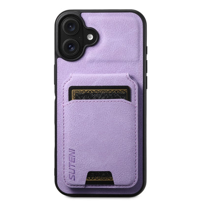 Suteni H02 Litchi Leather Card Wallet Stand Back Phone Case, For iPhone 16, For iPhone 15 Pro Max, For iPhone 15 Pro, For iPhone 15 Plus