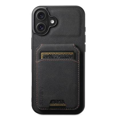 Suteni H02 Litchi Leather Card Wallet Stand Back Phone Case, For iPhone 17e / 16e, For iPhone 16 Pro Max, For iPhone 16 Pro, For iPhone 16 Plus