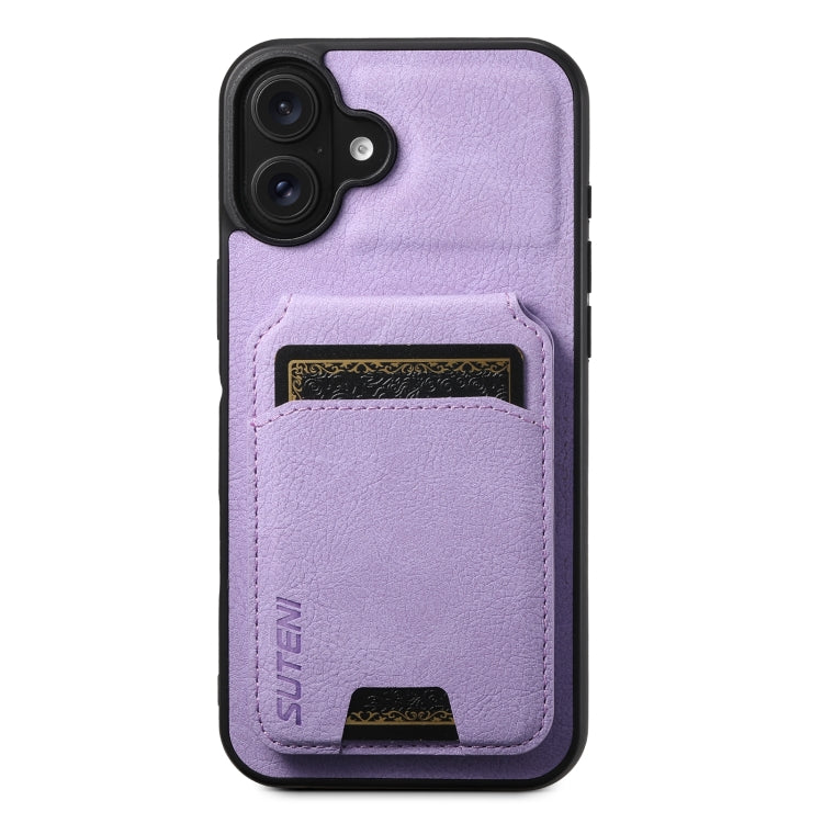 Suteni H02 Litchi Leather Card Wallet Stand Back Phone Case, For iPhone 17e / 16e, For iPhone 16 Pro Max, For iPhone 16 Pro, For iPhone 16 Plus
