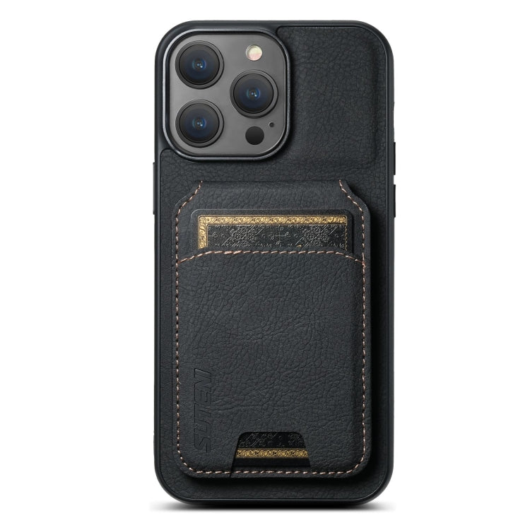 Suteni H02 Litchi Leather Card Wallet Stand Back Phone Case, For iPhone 17e / 16e, For iPhone 16 Pro Max, For iPhone 16 Pro, For iPhone 16 Plus