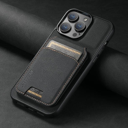 Suteni H02 Litchi Leather Card Wallet Stand Back Phone Case, For iPhone 17e / 16e, For iPhone 16 Pro Max, For iPhone 16 Pro, For iPhone 16 Plus