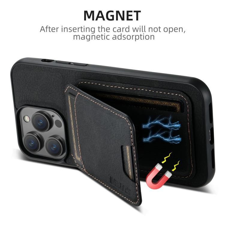 Suteni H02 Litchi Leather Card Wallet Stand Back Phone Case, For iPhone 17e / 16e, For iPhone 16 Pro Max, For iPhone 16 Pro, For iPhone 16 Plus