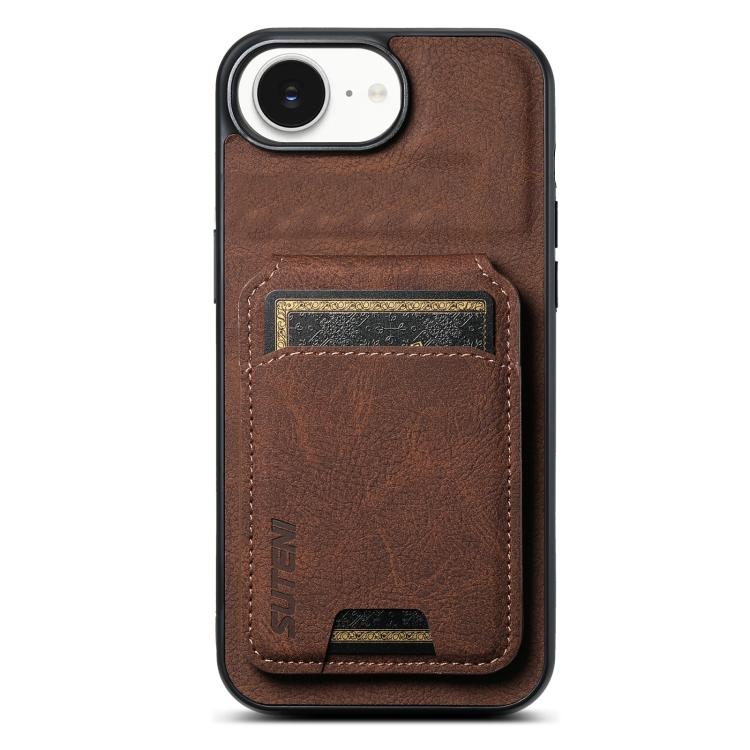 Suteni H02 Litchi Leather Card Wallet Stand Back Phone Case, For iPhone 17e / 16e, For iPhone 16 Pro Max, For iPhone 16 Pro, For iPhone 16 Plus