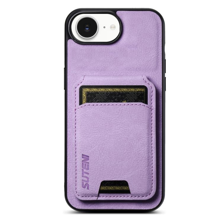 Suteni H02 Litchi Leather Card Wallet Stand Back Phone Case, For iPhone 17e / 16e, For iPhone 16 Pro Max, For iPhone 16 Pro, For iPhone 16 Plus