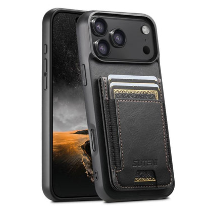 Suteni H03 Oil Wax Leather Wallet Stand Back Phone Case, For iPhone 17e / 16e, For iPhone 17 Pro Max, For iPhone 17 Pro, For iPhone 17, For iPhone Air, For iPhone 16 Pro Max, For iPhone 16 Pro, For iPhone 16 Plus