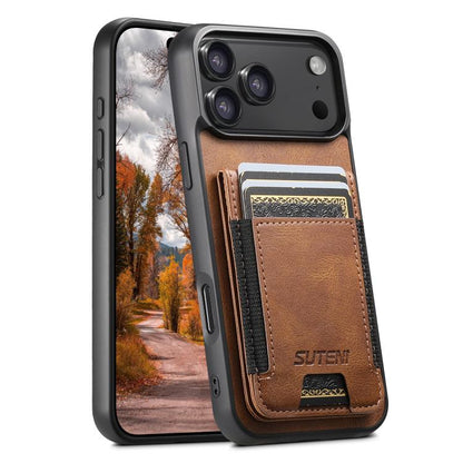 Suteni H03 Oil Wax Leather Wallet Stand Back Phone Case, For iPhone 17e / 16e, For iPhone 17 Pro Max, For iPhone 17 Pro, For iPhone 17, For iPhone Air, For iPhone 16 Pro Max, For iPhone 16 Pro, For iPhone 16 Plus