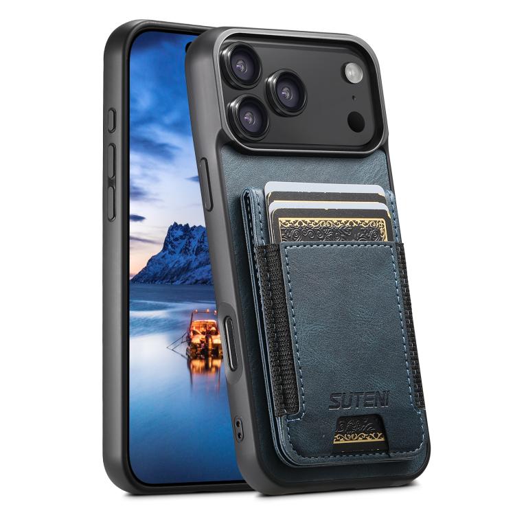 Suteni H03 Oil Wax Leather Wallet Stand Back Phone Case, For iPhone 17e / 16e, For iPhone 17 Pro Max, For iPhone 17 Pro, For iPhone 17, For iPhone Air, For iPhone 16 Pro Max, For iPhone 16 Pro, For iPhone 16 Plus