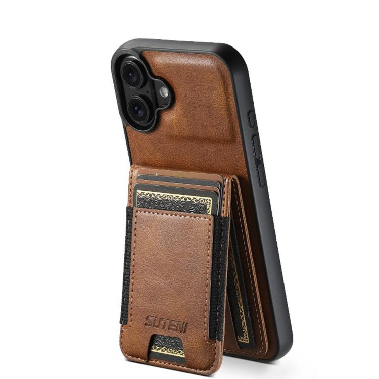 Suteni H03 Oil Wax Leather Wallet Stand Back Phone Case, For iPhone 17e / 16e, For iPhone 17 Pro Max, For iPhone 17 Pro, For iPhone 17, For iPhone Air, For iPhone 16 Pro Max, For iPhone 16 Pro, For iPhone 16 Plus