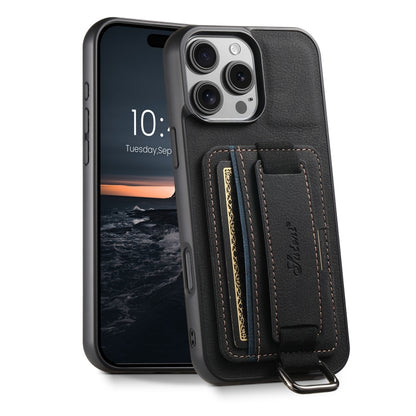 Suteni H13 Litchi Leather Wrist Strap Wallet Back Phone Case, For iPhone 17e / 16e, For iPhone 16 Pro Max, For iPhone 16 Pro, For iPhone 16 Plus
