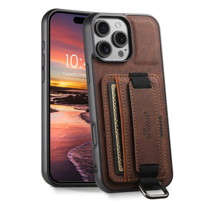 Suteni H13 Litchi Leather Wrist Strap Wallet Back Phone Case, For iPhone 17e / 16e, For iPhone 16 Pro Max, For iPhone 16 Pro, For iPhone 16 Plus