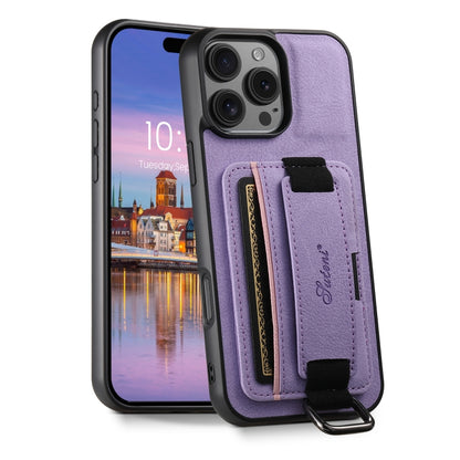 Suteni H13 Litchi Leather Wrist Strap Wallet Back Phone Case, For iPhone 17e / 16e, For iPhone 16 Pro Max, For iPhone 16 Pro, For iPhone 16 Plus