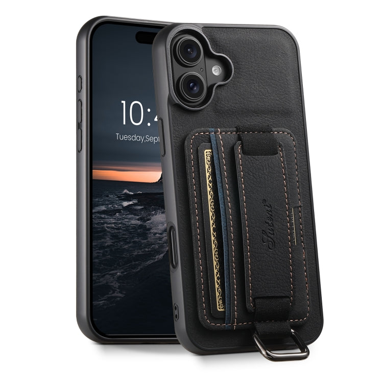 Suteni H13 Litchi Leather Wrist Strap Wallet Back Phone Case, For iPhone 17e / 16e, For iPhone 16 Pro Max, For iPhone 16 Pro, For iPhone 16 Plus