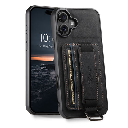 Suteni H13 Litchi Leather Wrist Strap Wallet Back Phone Case, For iPhone 17e / 16e, For iPhone 16 Pro Max, For iPhone 16 Pro, For iPhone 16 Plus