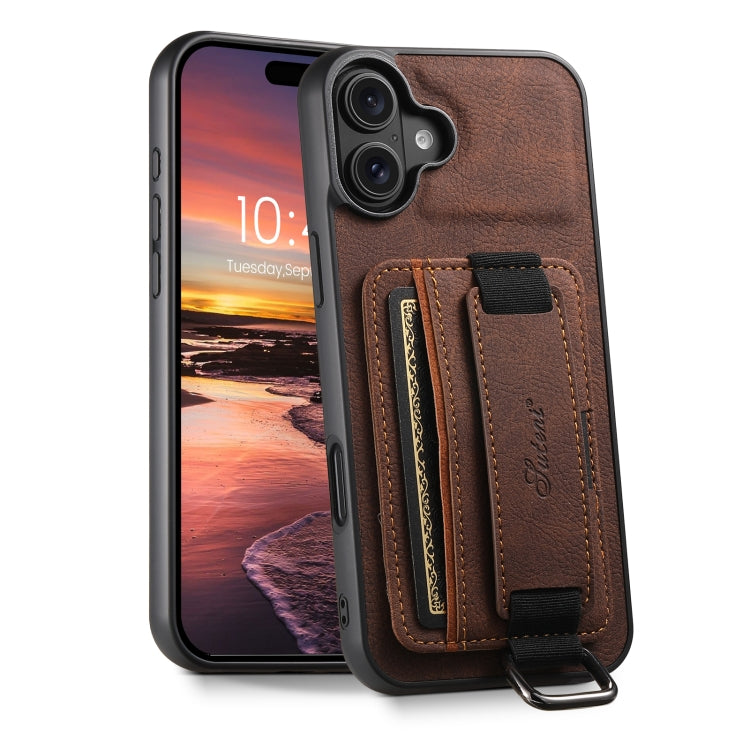 Suteni H13 Litchi Leather Wrist Strap Wallet Back Phone Case, For iPhone 17e / 16e, For iPhone 16 Pro Max, For iPhone 16 Pro, For iPhone 16 Plus