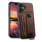 Suteni H13 Litchi Leather Wrist Strap Wallet Back Phone Case, For iPhone 17e / 16e, For iPhone 16 Pro Max, For iPhone 16 Pro, For iPhone 16 Plus