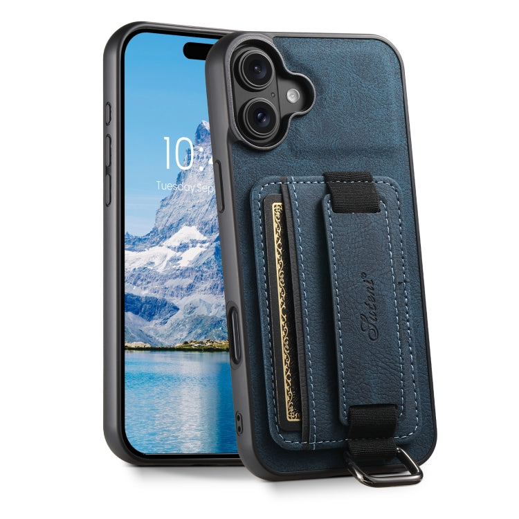 Suteni H13 Litchi Leather Wrist Strap Wallet Back Phone Case, For iPhone 17e / 16e, For iPhone 16 Pro Max, For iPhone 16 Pro, For iPhone 16 Plus