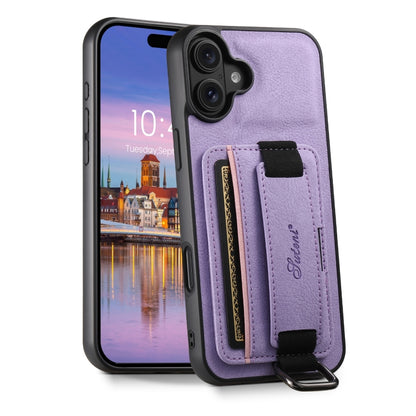 Suteni H13 Litchi Leather Wrist Strap Wallet Back Phone Case, For iPhone 17e / 16e, For iPhone 16 Pro Max, For iPhone 16 Pro, For iPhone 16 Plus