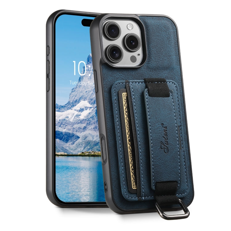 Suteni H13 Litchi Leather Wrist Strap Wallet Back Phone Case, For iPhone 17e / 16e, For iPhone 16 Pro Max, For iPhone 16 Pro, For iPhone 16 Plus