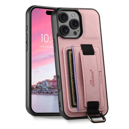 Suteni H13 Litchi Leather Wrist Strap Wallet Back Phone Case, For iPhone 17e / 16e, For iPhone 16 Pro Max, For iPhone 16 Pro, For iPhone 16 Plus