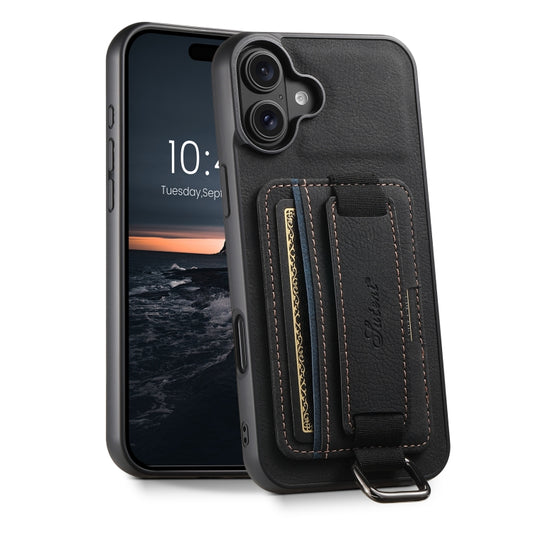 Suteni H13 Litchi Leather Wrist Strap Wallet Back Phone Case, For iPhone 16, For iPhone 15 Pro Max, For iPhone 15 Pro, For iPhone 15 Plus