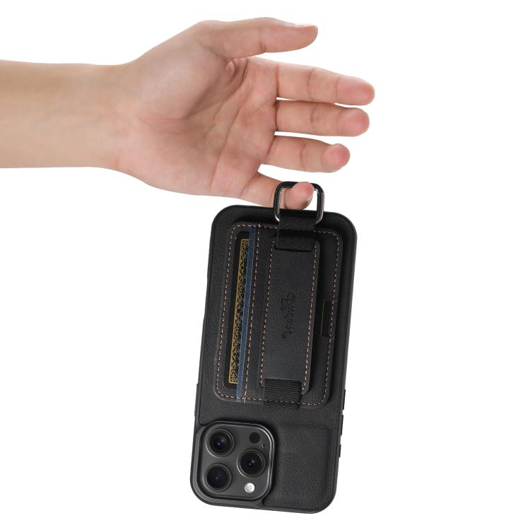 Suteni H13 Litchi Leather Wrist Strap Wallet Back Phone Case, For iPhone 17e / 16e, For iPhone 16 Pro Max, For iPhone 16 Pro, For iPhone 16 Plus