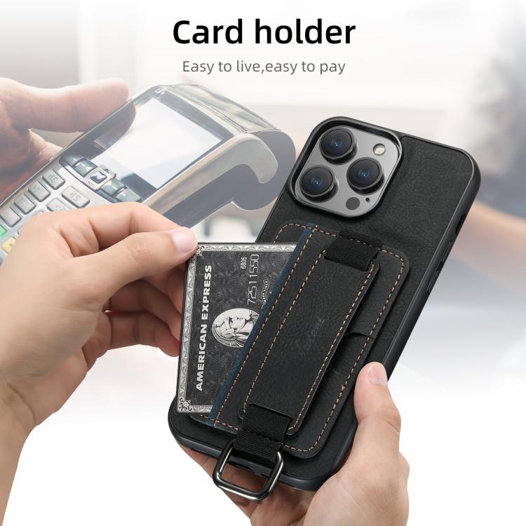 Suteni H13 Litchi Leather Wrist Strap Wallet Back Phone Case, For iPhone 17e / 16e, For iPhone 16 Pro Max, For iPhone 16 Pro, For iPhone 16 Plus