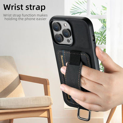 Suteni H13 Litchi Leather Wrist Strap Wallet Back Phone Case, For iPhone 17e / 16e, For iPhone 16 Pro Max, For iPhone 16 Pro, For iPhone 16 Plus