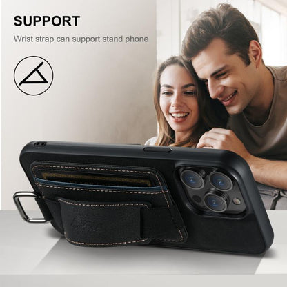 Suteni H13 Litchi Leather Wrist Strap Wallet Back Phone Case, For iPhone 17e / 16e, For iPhone 16 Pro Max, For iPhone 16 Pro, For iPhone 16 Plus