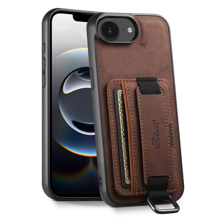 Suteni H13 Litchi Leather Wrist Strap Wallet Back Phone Case, For iPhone 17e / 16e, For iPhone 16 Pro Max, For iPhone 16 Pro, For iPhone 16 Plus