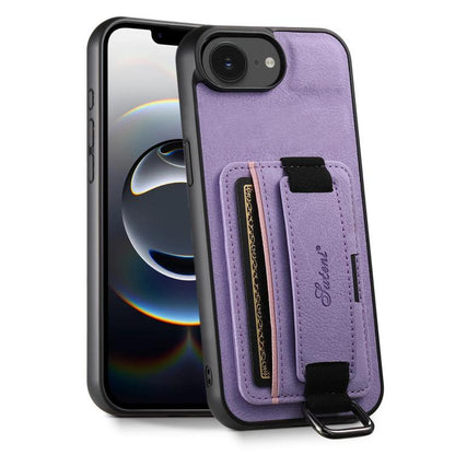 Suteni H13 Litchi Leather Wrist Strap Wallet Back Phone Case, For iPhone 17e / 16e, For iPhone 16 Pro Max, For iPhone 16 Pro, For iPhone 16 Plus