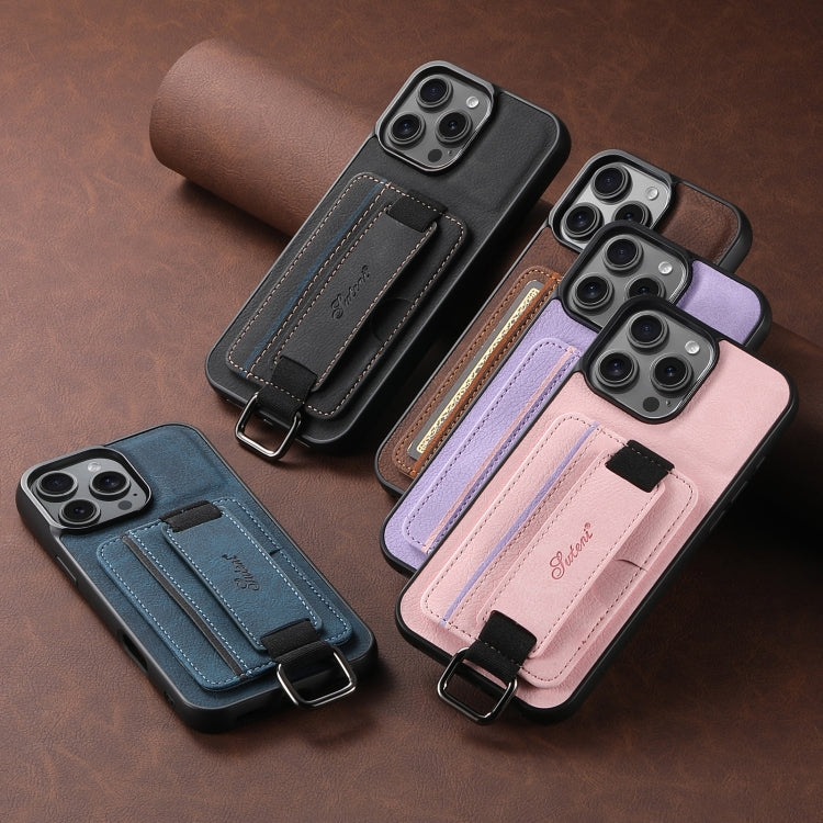 Suteni H13 Litchi Leather Wrist Strap Wallet Back Phone Case, For iPhone 12 / 12 Pro, For iPhone 12 Pro Max, For iPhone 11 Pro Max, For iPhone 11