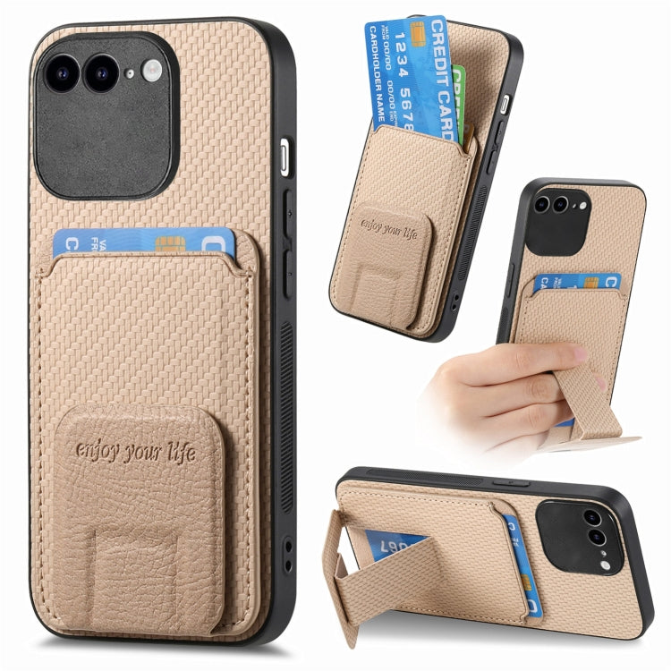 Carbon Fiber Card Bag Fold Stand Phone Case, For iPhone XR, For iPhone XS Max, For iPhone 7 Plus / 8 Plus, For iPhone 6 Plus / 6s Plus