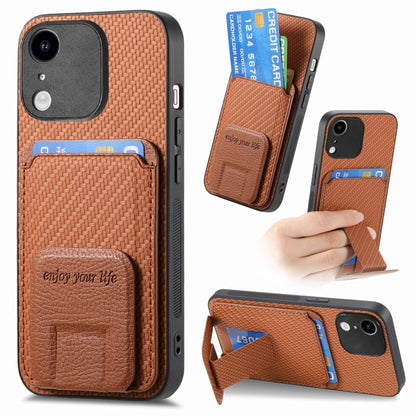 Carbon Fiber Card Bag Fold Stand Phone Case, For iPhone XR, For iPhone XS Max, For iPhone 7 Plus / 8 Plus, For iPhone 6 Plus / 6s Plus