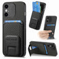Carbon Fiber Card Bag Fold Stand Phone Case, For iPhone XR, For iPhone XS Max, For iPhone 7 Plus / 8 Plus, For iPhone 6 Plus / 6s Plus