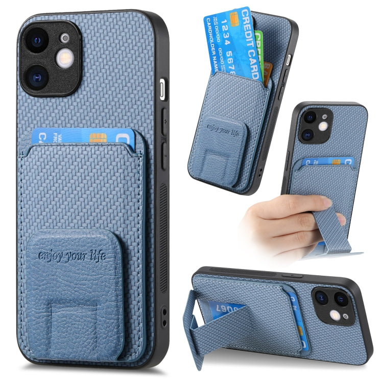 Carbon Fiber Card Bag Fold Stand Phone Case, For iPhone 11 Pro Max, For iPhone 11, For iPhone 11 Pro, For iPhone X / XS