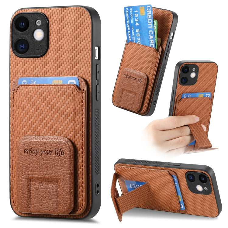 Carbon Fiber Card Bag Fold Stand Phone Case, For iPhone 11 Pro Max, For iPhone 11, For iPhone 11 Pro, For iPhone X / XS