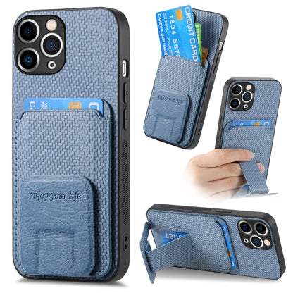 Carbon Fiber Card Bag Fold Stand Phone Case, For iPhone 11 Pro Max, For iPhone 11, For iPhone 11 Pro, For iPhone X / XS