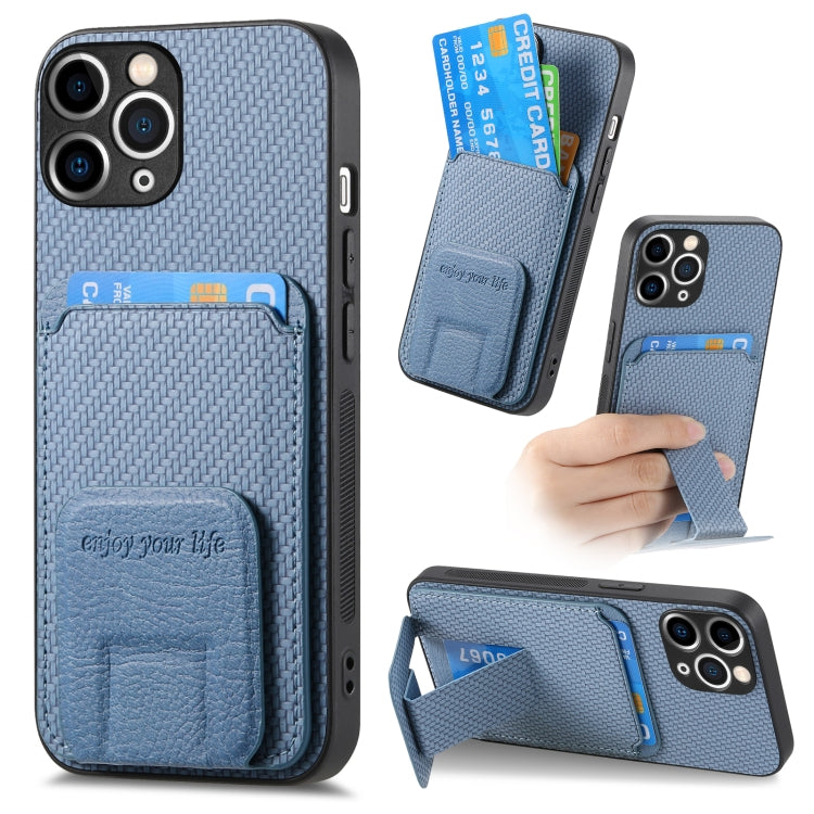 Carbon Fiber Card Bag Fold Stand Phone Case, For iPhone 11 Pro Max, For iPhone 11, For iPhone 11 Pro, For iPhone X / XS