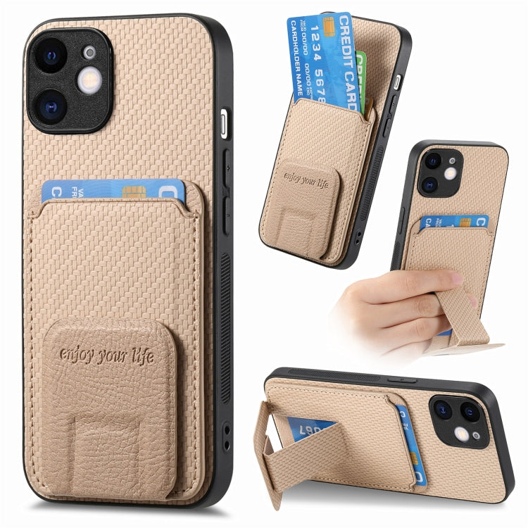 Carbon Fiber Card Bag Fold Stand Phone Case, For iPhone 13, For iPhone 12, For iPhone 12 Pro Max, For iPhone 12 Pro