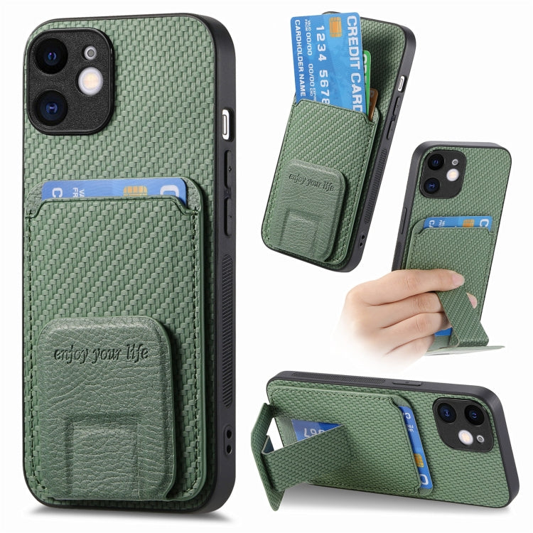 Carbon Fiber Card Bag Fold Stand Phone Case, For iPhone 13, For iPhone 12, For iPhone 12 Pro Max, For iPhone 12 Pro